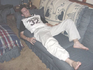 On the couch at home